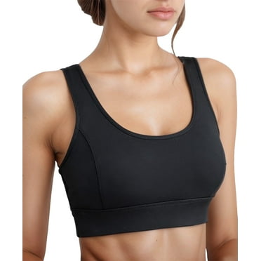 Women's Sports Yoga Bra High Impact Support Workout RunningTank Cropped Bra No Underwire full Coverage Padded with Removable Cups Back Medium Support Mesh Back Bra Black