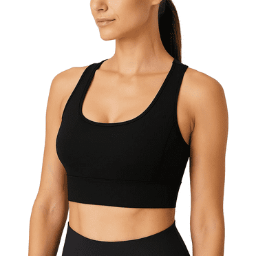 Women's Sports Yoga Bra High Impact Support Workout RunningTank Cropped Bra No Underwire full Coverage Padded with Removable Cups Back Medium Support Mesh Back Bra Black