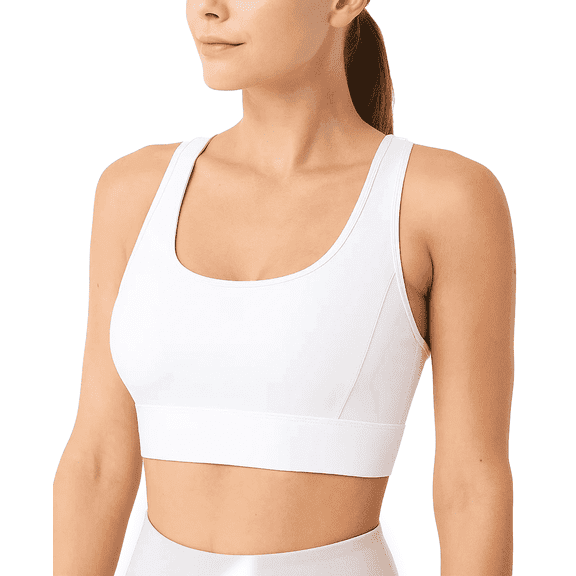 Women's Sports Yoga Bra High Impact Support Workout RunningTank Cropped Bra No Underwire full Coverage Padded with Removable Cups Back Medium Support Mesh Back Bra White