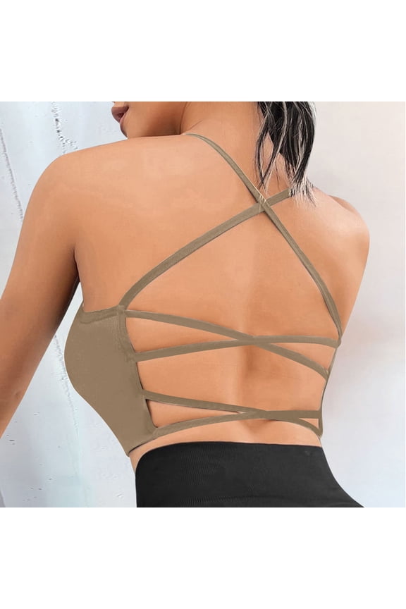 Women's Sports Bra Padded Crossback Bustier Without Underwire Spaghetti Straps Fitness Bra Push Up Stretch Longline Sports Bra Top For Yoga Gym 2xl Top for Women Baggy Top Women Tops for Women