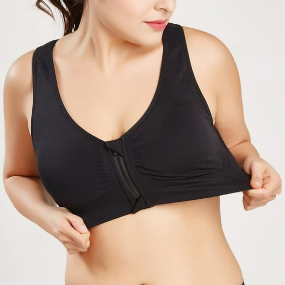 SR Women's Sports Bra Post-Surgery Bra Zip Bra Zipper Front Wirefree Removable Pads Yoga Bra Zip Sports Bra