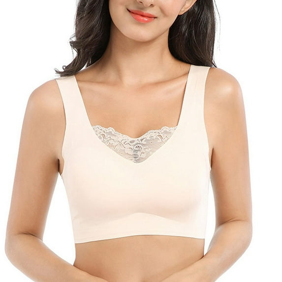 Women's Sports Bra – Seamless Front Lace Cover Removable Padded Wirefree Crop Tank Top Bralette Cami Comfort Yoga