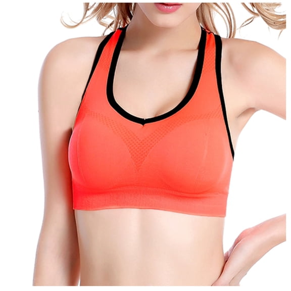 Women's Sports Bra Seamless Stretch Sport Bra Padded Fitness Tank Tops Workout Gym Yoga Vest Sports Bra Orange 2XL