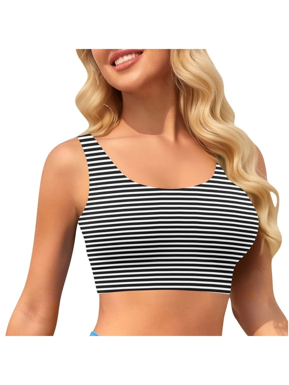 Women's Sports Bra Swimsuit Scoop Neck Bikini Top Racerback Swim Crop Top Padded Bathing Suit
