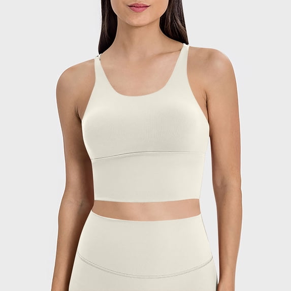 Women's Sports Bra Thin Shoulder Strap Shock-absorbing Running Fitness Bra Beautiful Back Sexy Yoga Gathering Sports Bra Bras for Women No Underwire White M