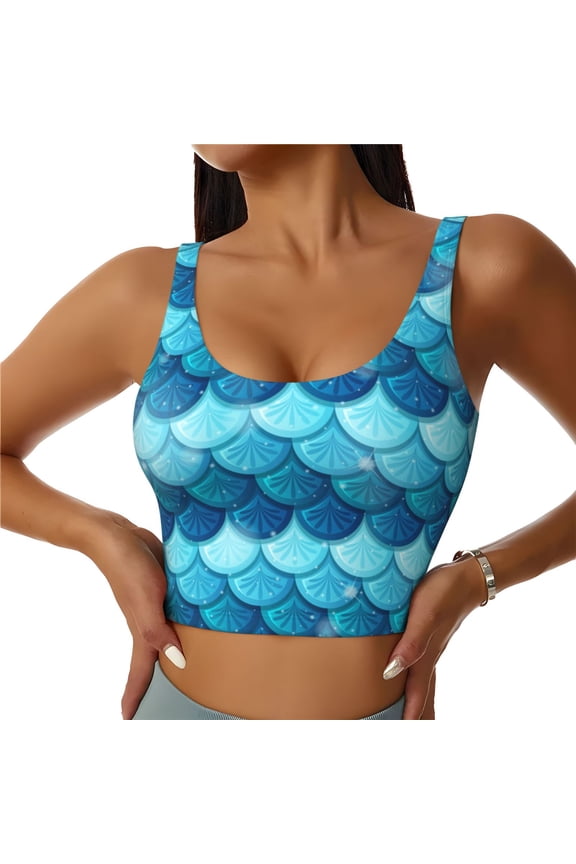 Women's Sports Bra Vest Soft U-Back Workout Crop Top Breathable Tank, Pearlescent Mermaid Scales Fish Scale