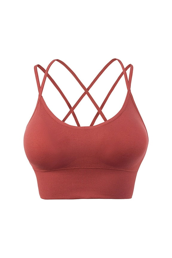 Women's Sports Bra Wirefree Cross Back Low Sport Push up Bralette Stretch Padded Seamless Strappy Workout Yoga Brasier, Watermelon Red, XL