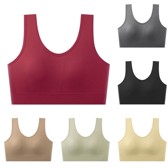 Women's Sports Bra, Wireless Full Coverage Pullover Underwear, Wide Shoulder Straps Design, Light Support Bralette | VerBelle,Gray Free Size
