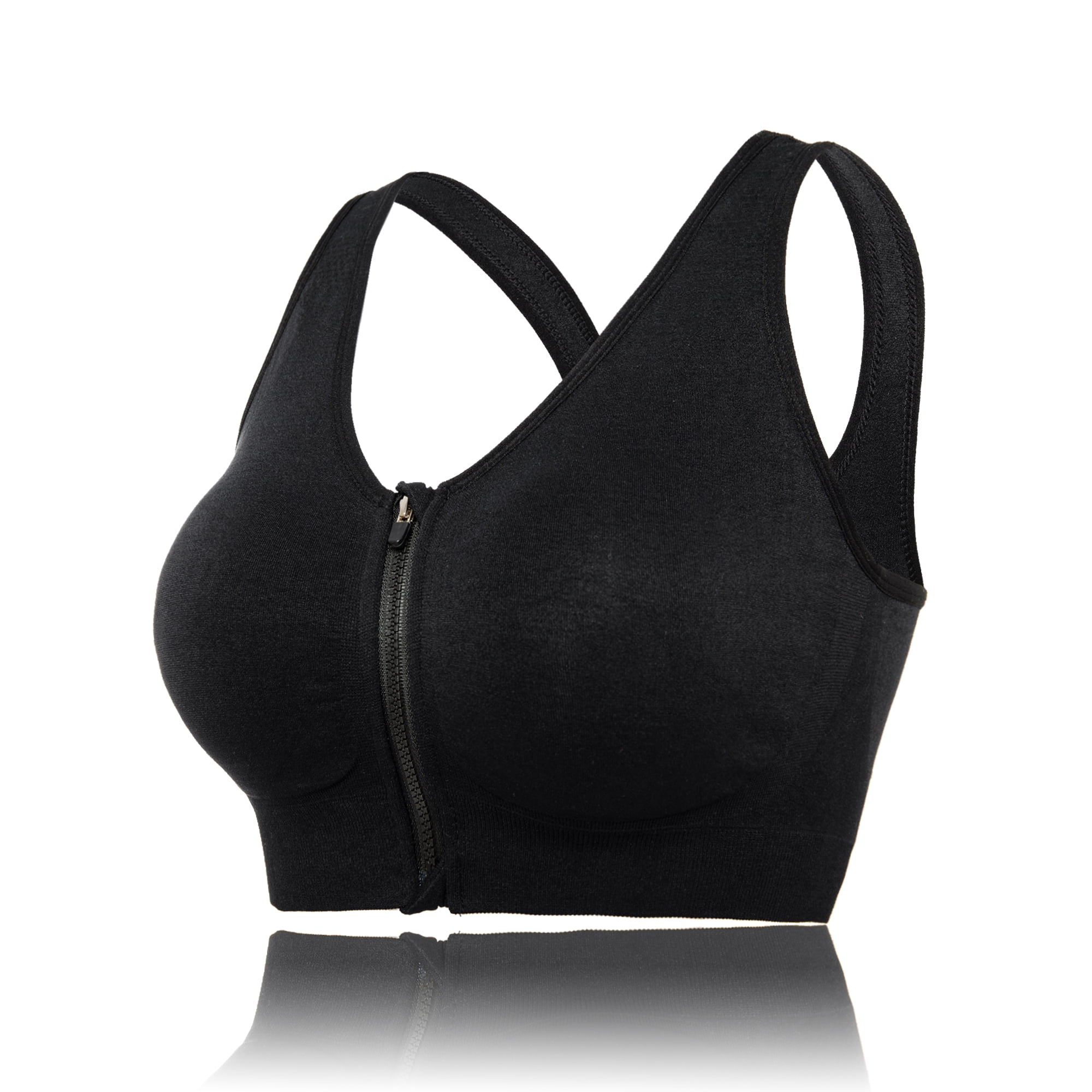 Black and white sports bra with padding for fitness