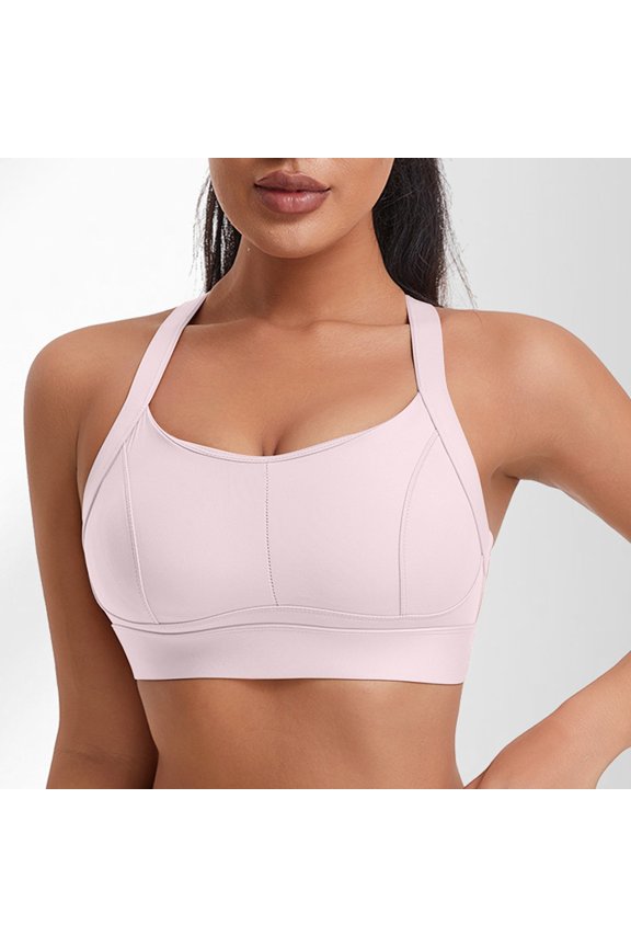Women's Sports Bra Yoga Solid Sleeveless Cold Shoulder Casual Tanks Blouse Intimates Bras for Women No Underwire Pink S