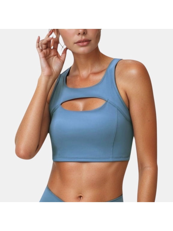 Women's Sports Bra with Scoop Neck and Front Cutout Design for Low to Medium Impact Workouts - Small, Blue