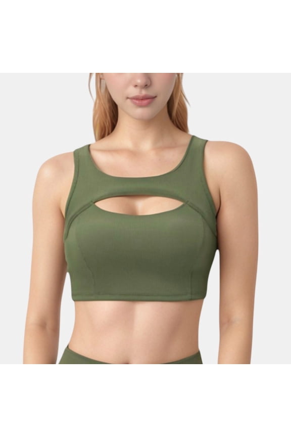 Women's Sports Bra with Scoop Neck and Front Cutout Design for Low to Medium Impact Workouts - X Large, Olive Green