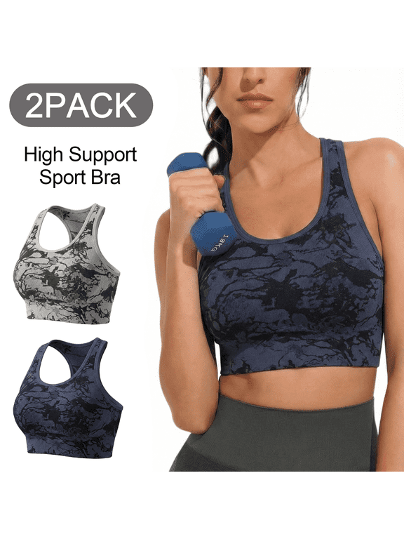 Women’s Sports Bras 2 Pack Medium Support Racerback Workout Yoga Bras Seamless Stretchy Athletic Running Training Gym Activewear