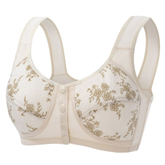 Women's Sports Bras Clearance Front Close Push Up Floral Print No Steel Ring Underwear Bras Wide Shoulder Vest Breathable and Comfortable Elder Woman Bra White-A 46