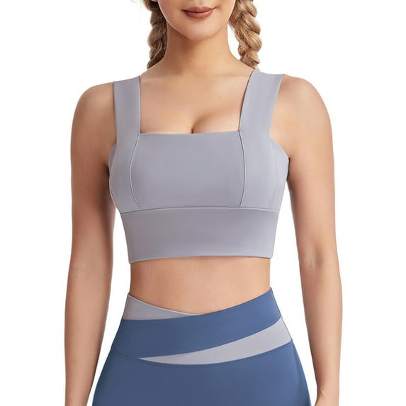Women's Sports Bras Fashionable Solid Color Underwire Gathering Sports And Fitness Bra Sport Bras for Women Gray M