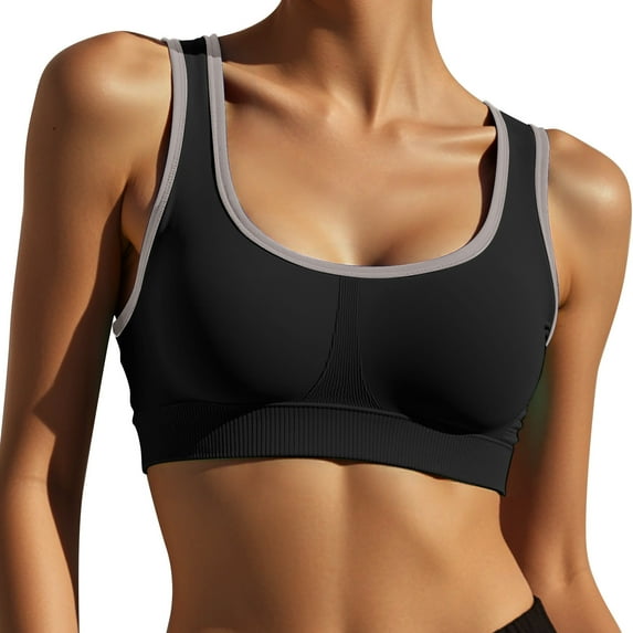 Women's Sports Bras High Support Plus Size Yoga Bra Seamless Workout Top Comfortable Sports Bra for Gym Running Fitness Wireless Bra Black L