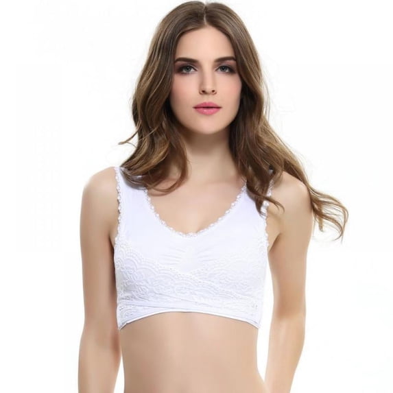 Women's Sports Bras Solid Color Lace Front Cross Side Buckle Without Rims Gathered Bra for Yoga Sleep Daily Wear