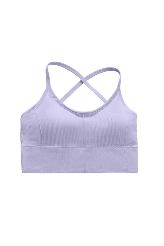 Women's Sports Bras Wireless Spaghetti Strap Criss Cross Padded Support No Underwire Yoga Tops Bra (M, Purple)