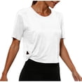 thumbnail image 1 of Women's Sports Crop Tops Short Sleeve Crew Neck Breathable Shirts Side Hollow Out Ruched Hem Tees for Gym Yoga, 1 of 6