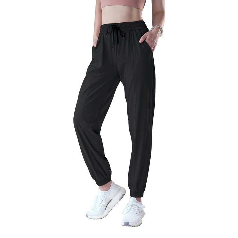Women's Sports Drawstring Joggers Pants Elastic Waist Trousers Athletic  Solid Color Sweatpants, Black, XL 