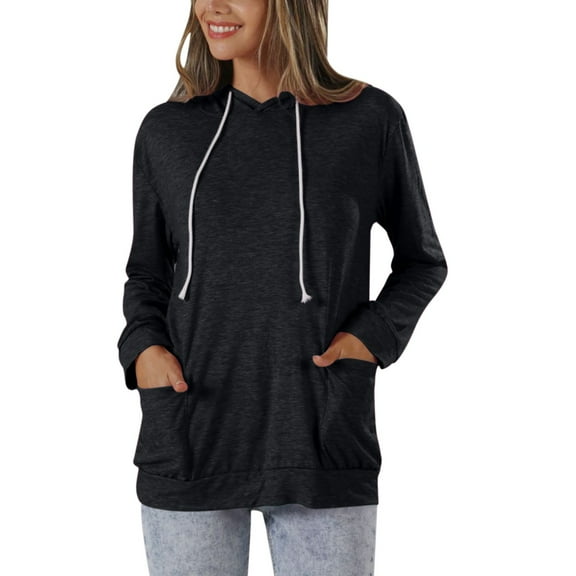 Women's Sports Hooded Pocket Long Sleeved Sweatshirt, Classic Simple Design Versatile Fashionable Athletic Wear, Cool Breathable Moisture Wicking Fabric for Daily Leisure, Gym Workouts Black L