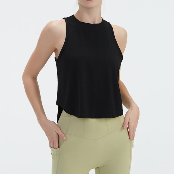 Women's Sports Loose Tailcoat Beautiful Back Yoga Tank Top for Fitness, Workout, and Athletic Wear,Black,S