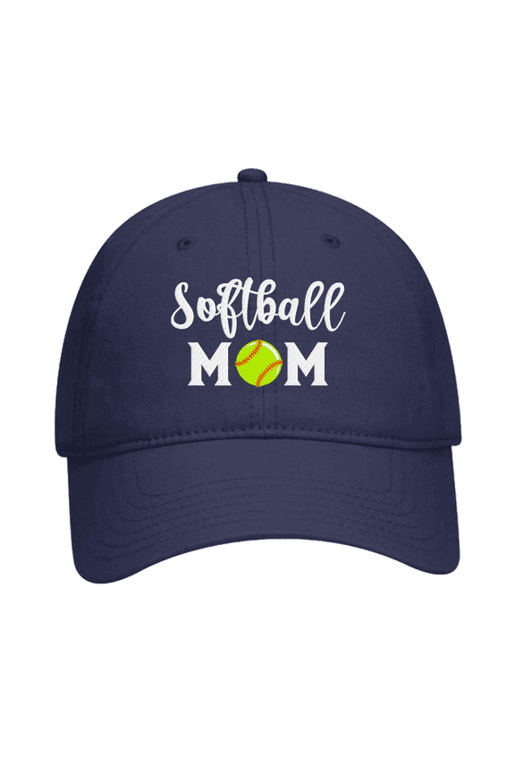 Women's Sports Mom Embroidered Ladies Fit Dad Hat with Metal Buckle Back, Navy, Softball Mom