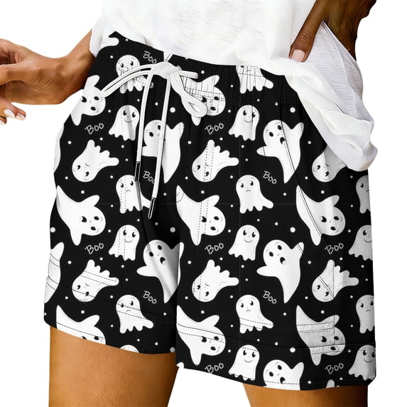 Women's Sports & Recreation Shorts Halloween Themed Printed Comfort Shorts Black Palazzo Pants for Women XL