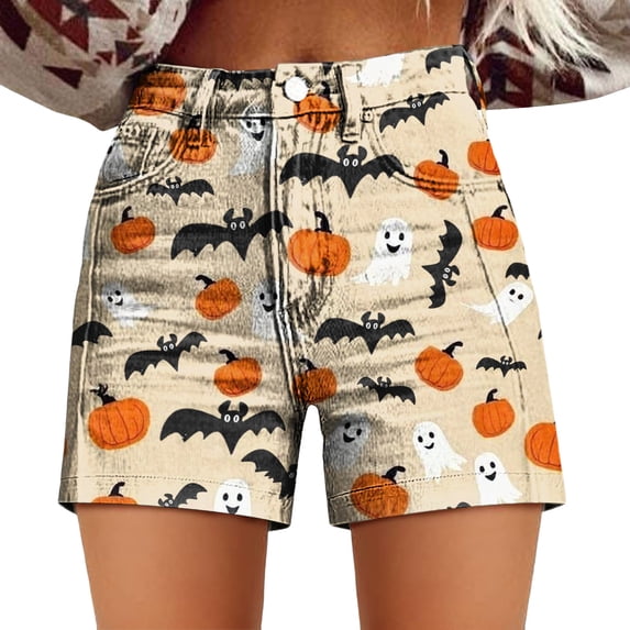 Women's Sports & Recreation Shorts High Waist Relaxed Fit Retro Art Printed Denim Shorts With Pockets Brown Palazzo Pants for Women M