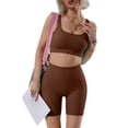 thumbnail image 1 of Women's Sports Set Gym 2 Piece Yoga Bra High Waist Seamless Shorts Outfit,Workout Activewear for Jogging Training Dance Running Brown XL, 1 of 7