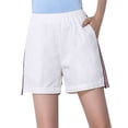 thumbnail image 1 of Women's Sports Short Pants Elastic Waist Solid Color High Waisted Running Gym Yoga Hot Pants White Stripe 3XL, 1 of 2