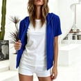 thumbnail image 1 of Women's Sports Short Sleeved Jacket Baeitkot Women's Solid Color Casual Sports Style Fashionable Hooded Zipper Short Sleeved Thin Velvet Sweatshirt Jacket Blue M, 1 of 7