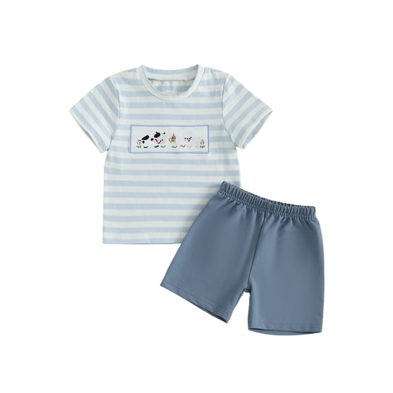 BemeyourBBs Boys Summer Outfits Animal Embroidery Striped T-Shirt and Shorts