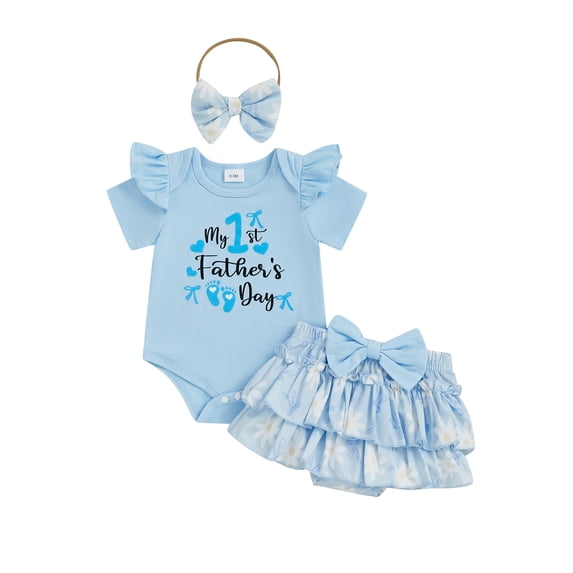BemeyourBBs Baby Girl Father's Day Outfits Letter Print Romper Shorts Headband