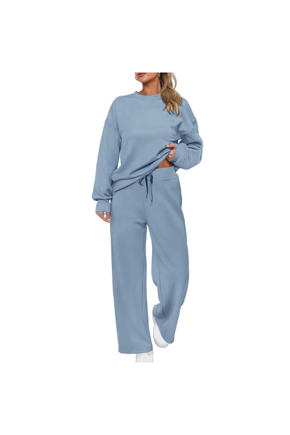 Women's Sports Suit: Solid Color Pullover, Drawstring Straight-leg Sweatpants, Women's Two-piece Casual Suit
