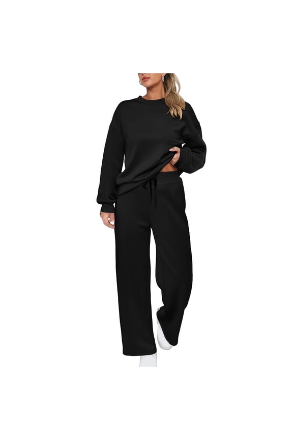 Women's Sports Suit: Solid Color Pullover, Drawstring Straight-leg Sweatpants, Women's Two-piece Casual Suit