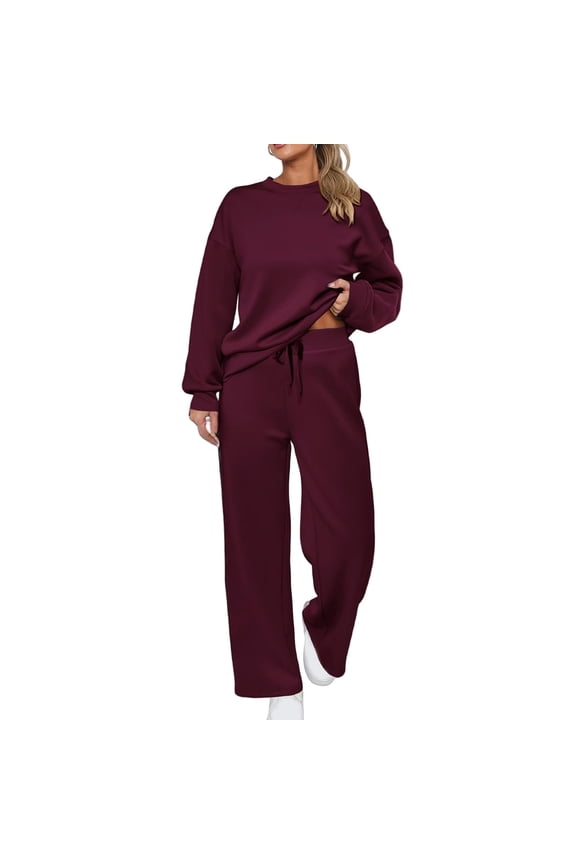 Women's Sports Suit: Solid Color Pullover, Drawstring Straight-leg Sweatpants, Women's Two-piece Casual Suit