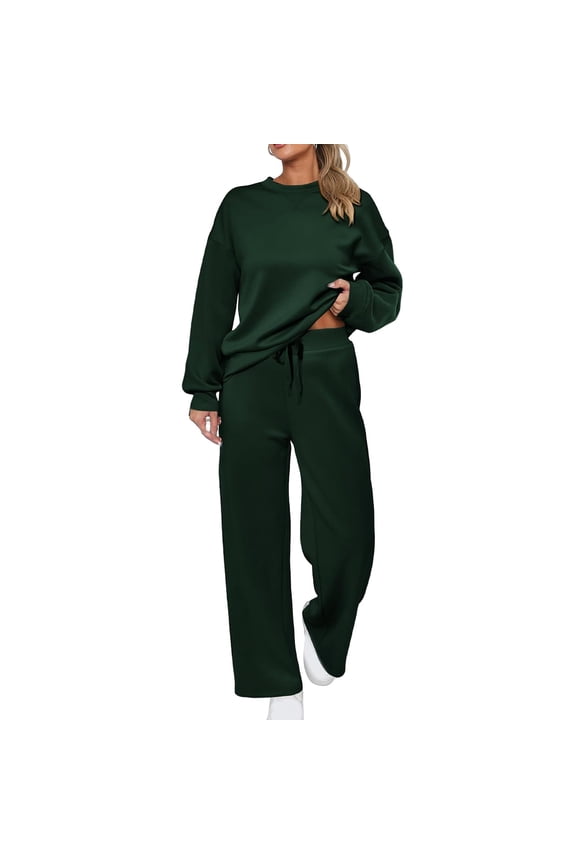 Women's Sports Suit: Solid Color Pullover, Drawstring Straight-leg Sweatpants, Women's Two-piece Casual Suit