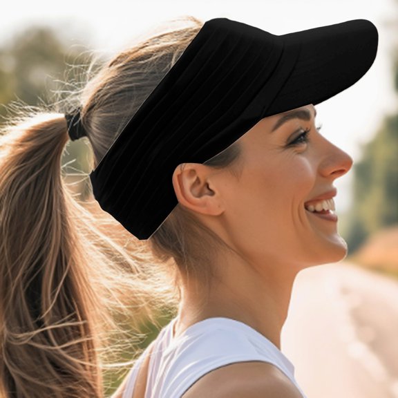 Women's Sports Sun Visor Hat, Lightweight Running Visor with UPF 50+, Stretchy Packable Tennis Hat for Outdoor Activities, Workouts, and Summer Black