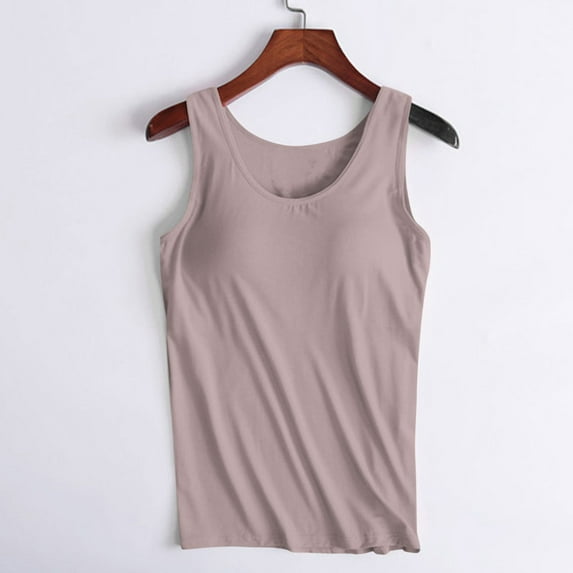 Women's Sports Top Tank Casual Round Neck Suspender Solid Color Sleeveless Chest Pad No Steel Ring Cup Outer Wear Bottom Underwear Yoga