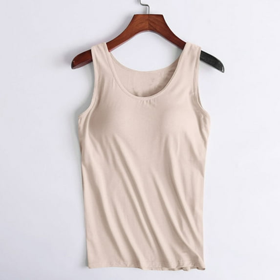 Women's Sports Top Tank Casual Round Neck Suspender Solid Color Sleeveless Chest Pad No Steel Ring Cup Outer Wear Bottom Underwear Yoga