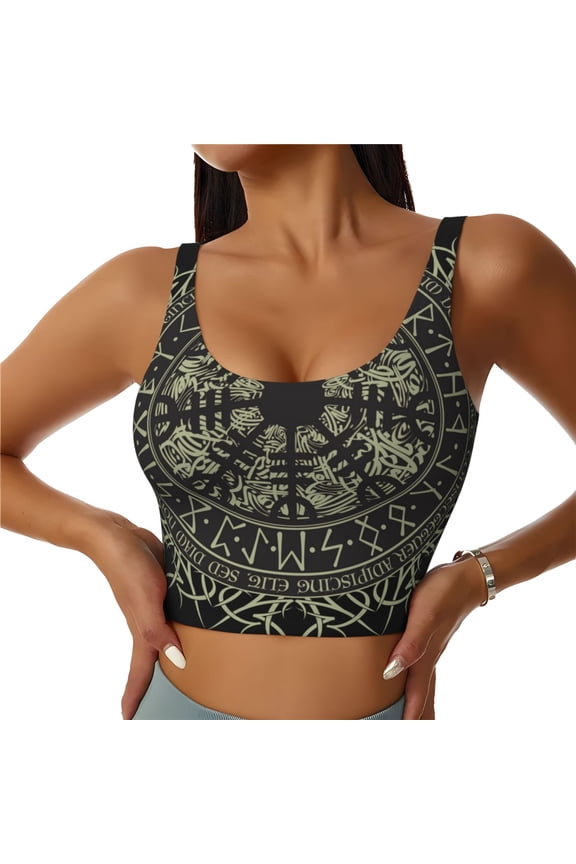 Women's Sports Vest Breathable Bra Top Workout Yoga Crop Tank, Runic Scandinavian Circle