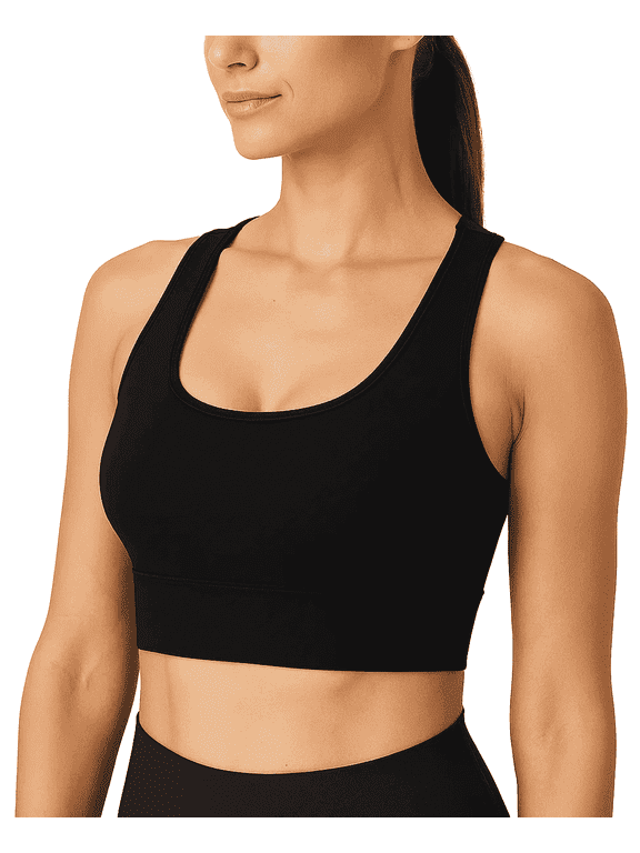 Women's Sports Yoga Bra High Impact Support Workout RunningTank Cropped Bra No Underwire full Coverage Padded with Removable Cups Back Medium Support Mesh Back Bra Black