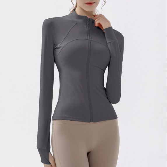 Women's Sports jackets Quick-drying Running Training Coat Fitness Top Gym Jacket Long Sleeve Sports Jacket Workout Sweatshirt (Gray,S)