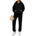 thumbnail image 1 of Women's Sportswear Set Autumn Plus Velvet Solid Color Travel Wear Long Sleeve Casual Pocket Jogging Hoodie 2 Piece Set Insulated Bib Mono Hang Neck Net Yarn Splicing Wide Leg Jumpsuit Celebration, 1 of 3