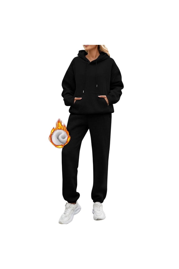 Women's Sportswear Set Autumn Plus Velvet Solid Color Travel Wear Long Sleeve Casual Pocket Jogging Hoodie 2 Piece Set Petite Pantsuit Jumpsuit Women plus Size Pants Suit Womens Tall Snow Pants plus