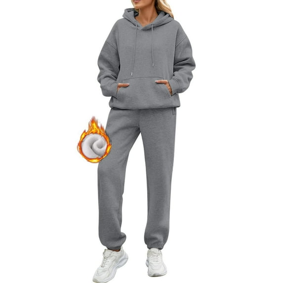 Women's Sportswear Set Autumn Plus Velvet Solid Color Travel Wear Long Sleeve Casual Pocket Jogging Hoodie 2 Piece Set Petite Pantsuit Jumpsuit Women plus Size Pants Suit Womens Tall Snow Pants plus