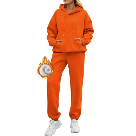 Women's Sportswear Set Autumn Plus Velvet Solid Color Travel Wear Long Sleeve Casual Pocket Jogging Hoodie 2 Piece Set Two Piece Pantsuit Outfit Mesh Pant Set Work Suit Women Suit for Petite Women