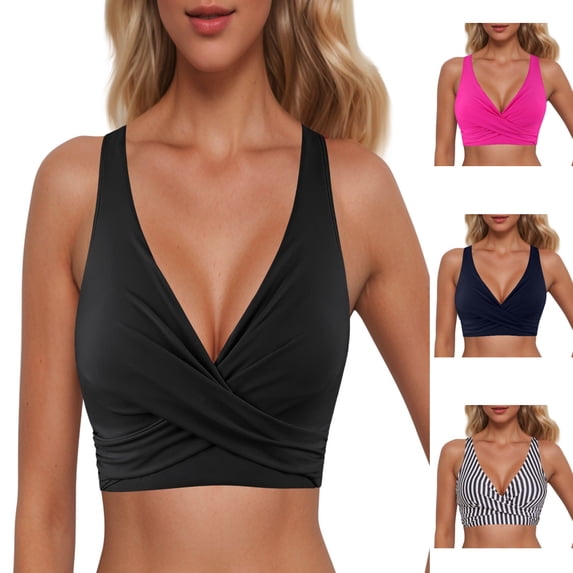 Women's Sporty Adjustable Wide Straps Bikini Top Criss Cross Back Supportive Swimsuit Tops