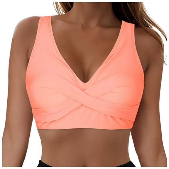 Women's Sporty Adjustable Wide Straps Bikini Top Large Bust Criss Cross Back Supportive Swimsuit Tops Only
